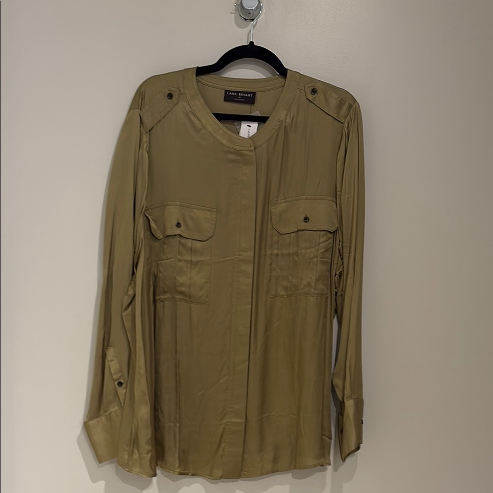 Lane Bryant Khaki Button-Front Shirt